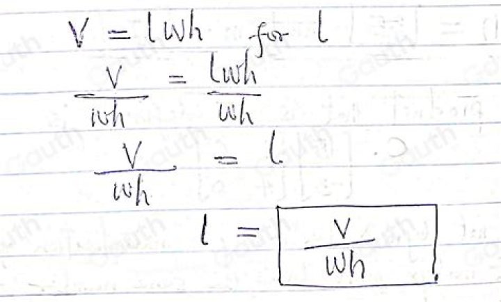 v=lwh for l